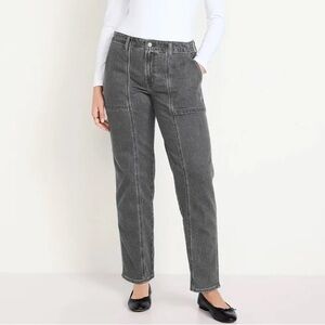 Old Navy Mid-Rise Boyfriend Loose Utility Jeans Faded Washed Black